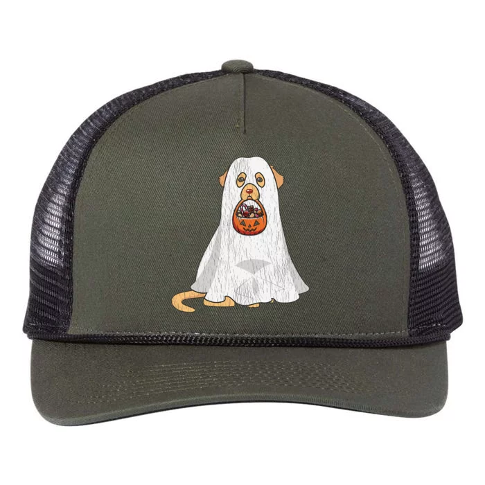 Golden Retriever Ghost Dog Mom Dad Trick Or Treat Halloween Gift Retro Rope Trucker Hat Cap