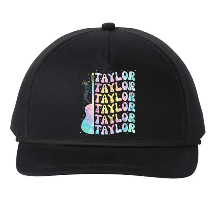 Girl Retro Groovy Taylor First Name Personalized 80S Pink Snapback Five-Panel Rope Hat