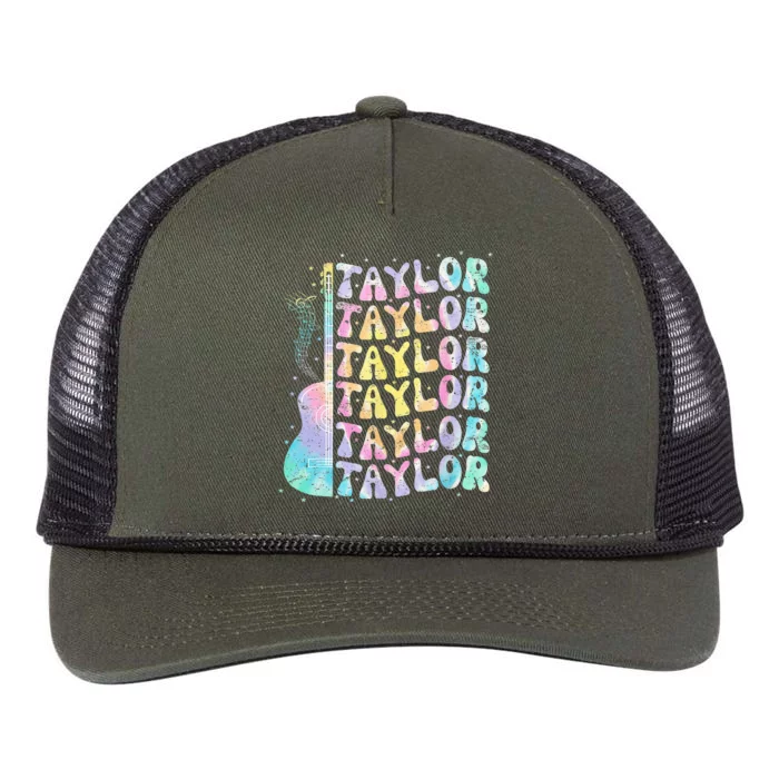 Girl Retro Groovy Taylor First Name Personalized 80S Pink Retro Rope Trucker Hat Cap