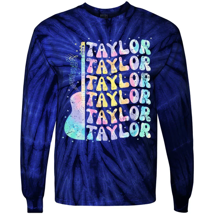 Girl Retro Groovy Taylor First Name Personalized 80S Pink Tie-Dye Long Sleeve Shirt