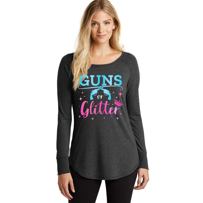 Gender reveal guns or glitter matching baby party Women's Perfect Tri Tunic Long Sleeve Shirt