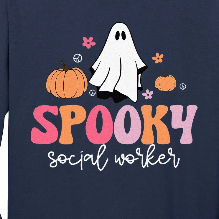 Groovy Retro Ghost Spooky Social Worker Halloween Costume Tall Long Sleeve T-Shirt