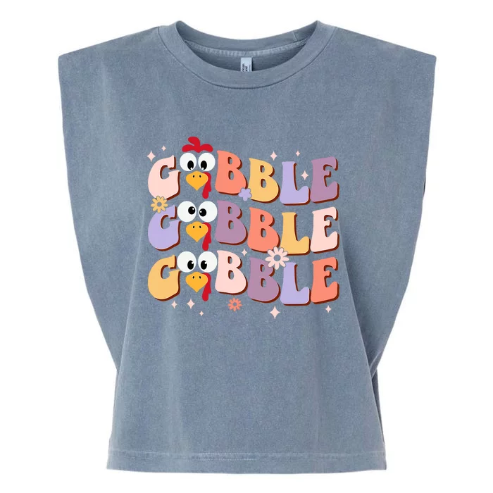 Groovy Retro Gobble Gobble Funny Thanksgiving Turkey Day Garment-Dyed Women's Muscle Tee