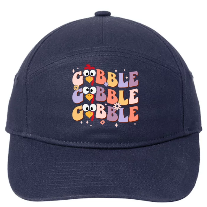 Groovy Retro Gobble Gobble Funny Thanksgiving Turkey Day 7-Panel Snapback Hat