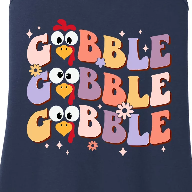 Groovy Retro Gobble Gobble Funny Thanksgiving Turkey Day Ladies Essential Tank