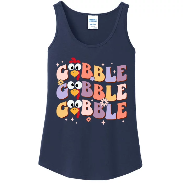 Groovy Retro Gobble Gobble Funny Thanksgiving Turkey Day Ladies Essential Tank