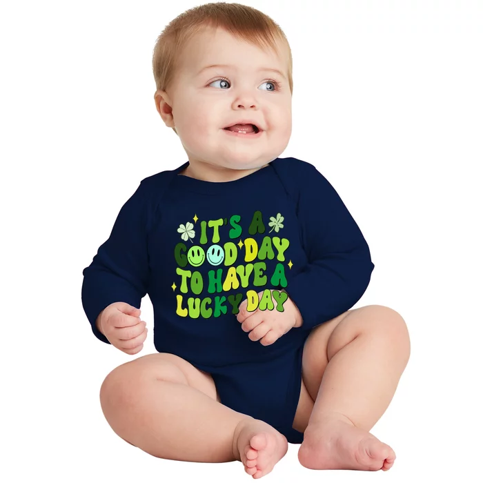 Green Retro Groovy St Patricks Day Party funny Baby Long Sleeve Bodysuit