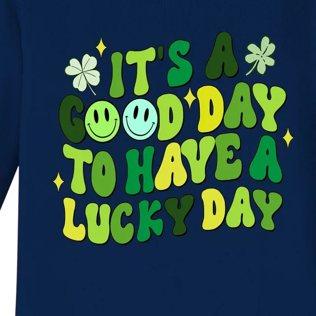 Green Retro Groovy St Patricks Day Party funny Baby Long Sleeve Bodysuit