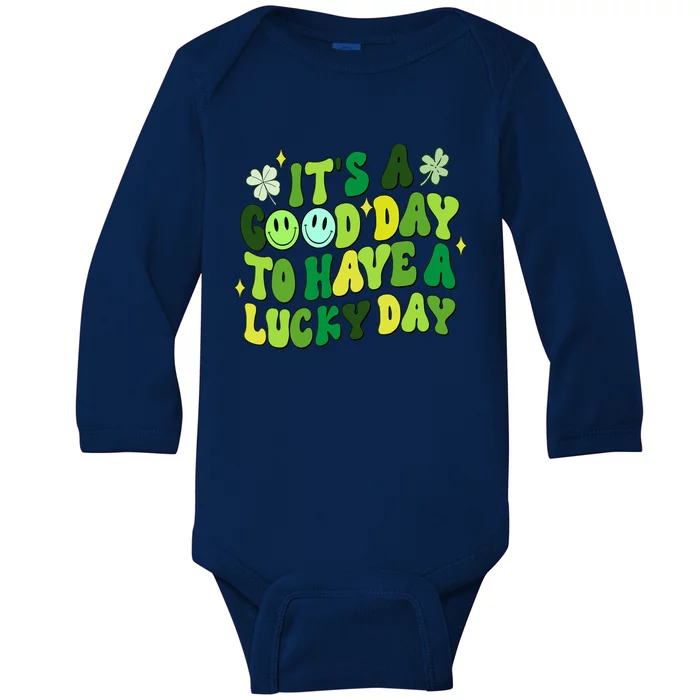 Green Retro Groovy St Patricks Day Party funny Baby Long Sleeve Bodysuit