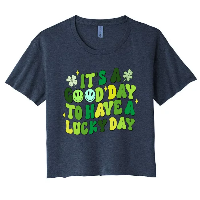 Green Retro Groovy St Patricks Day Party funny Women's Crop Top Tee