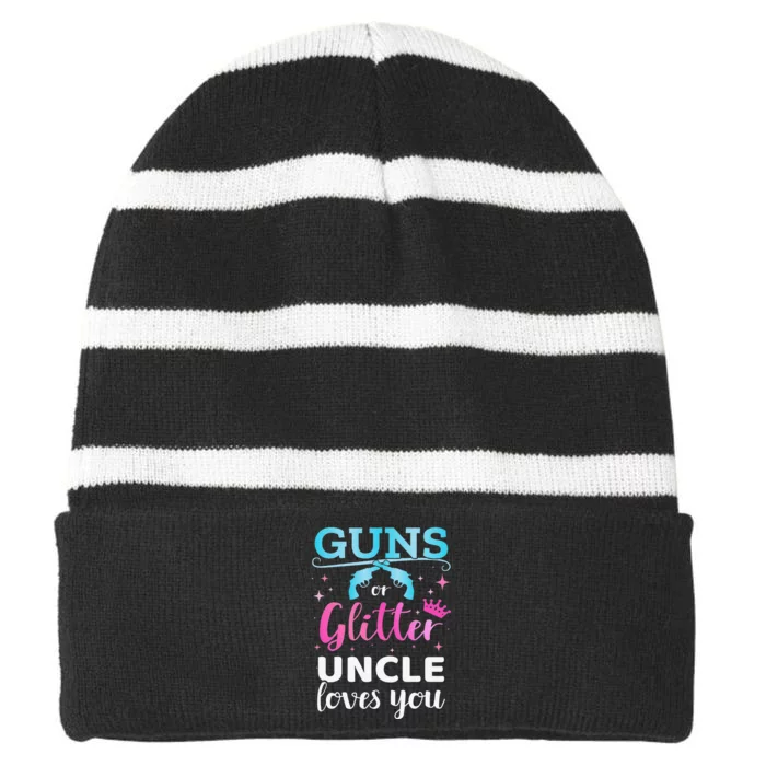 Gender reveal guns or glitter uncle matching baby party Striped Beanie with Solid Band