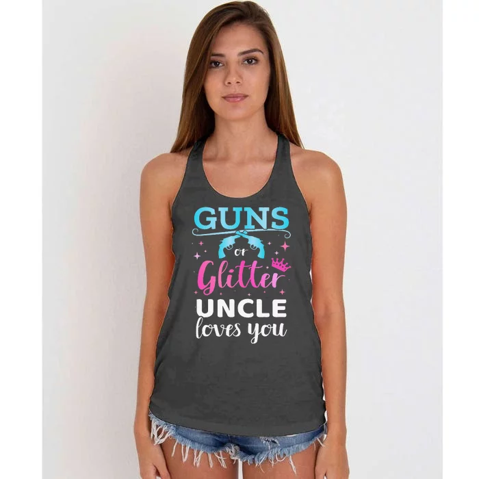 Gender reveal guns or glitter uncle matching baby party Women's Knotted Racerback Tank