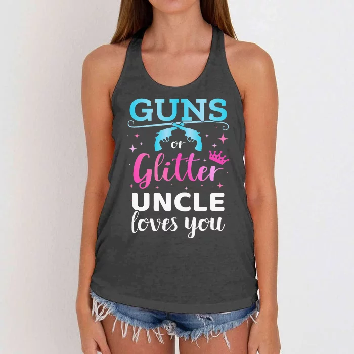 Gender reveal guns or glitter uncle matching baby party Women's Knotted Racerback Tank