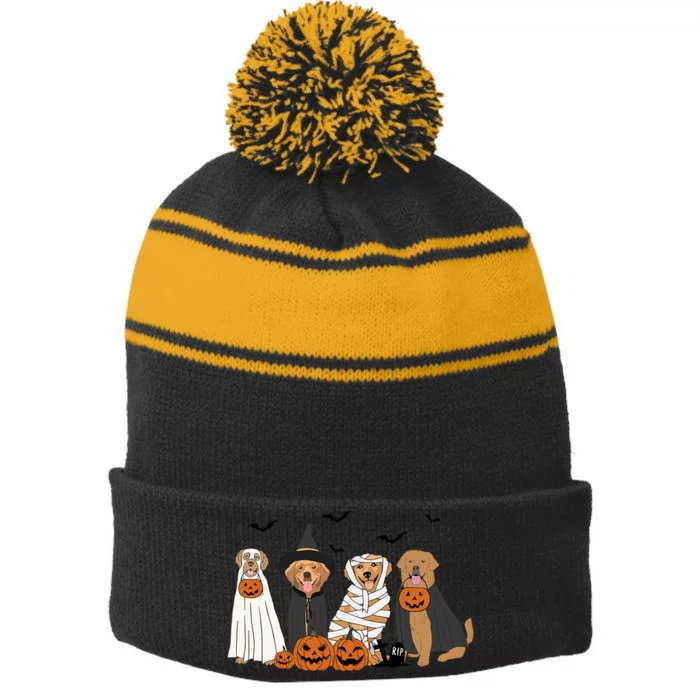 Golden Retriever Ghost Dog Halloween Stripe Pom Pom Beanie