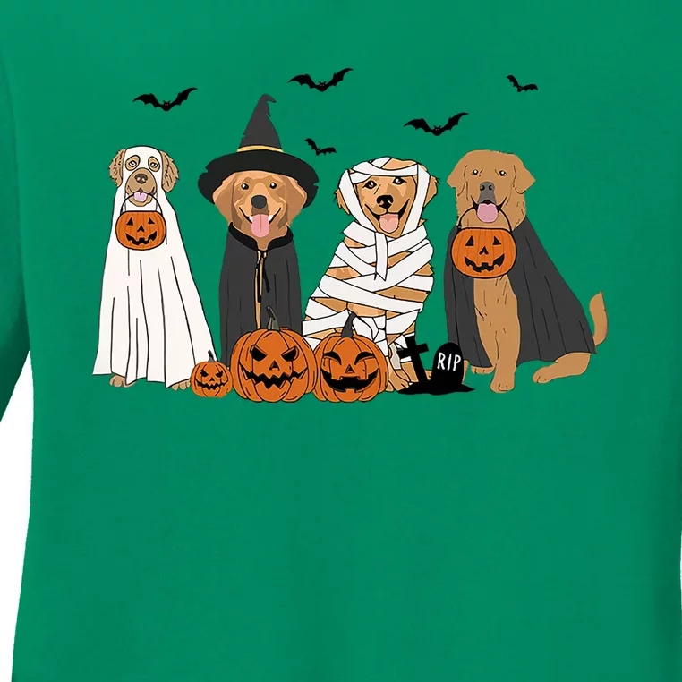 Golden Retriever Ghost Dog Halloween Ladies Long Sleeve Shirt