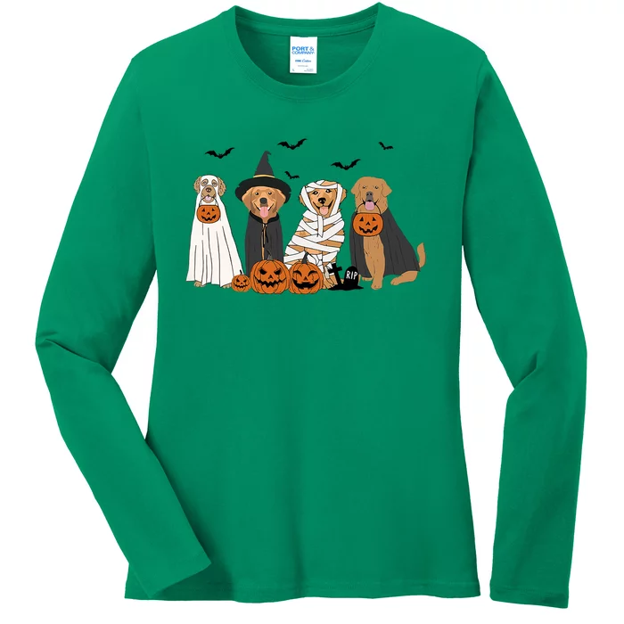 Golden Retriever Ghost Dog Halloween Ladies Long Sleeve Shirt