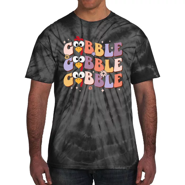 Groovy Retro Gobble Gobble Happy Thanksgiving Turkey Day Tie-Dye T-Shirt