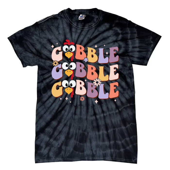 Groovy Retro Gobble Gobble Happy Thanksgiving Turkey Day Tie-Dye T-Shirt