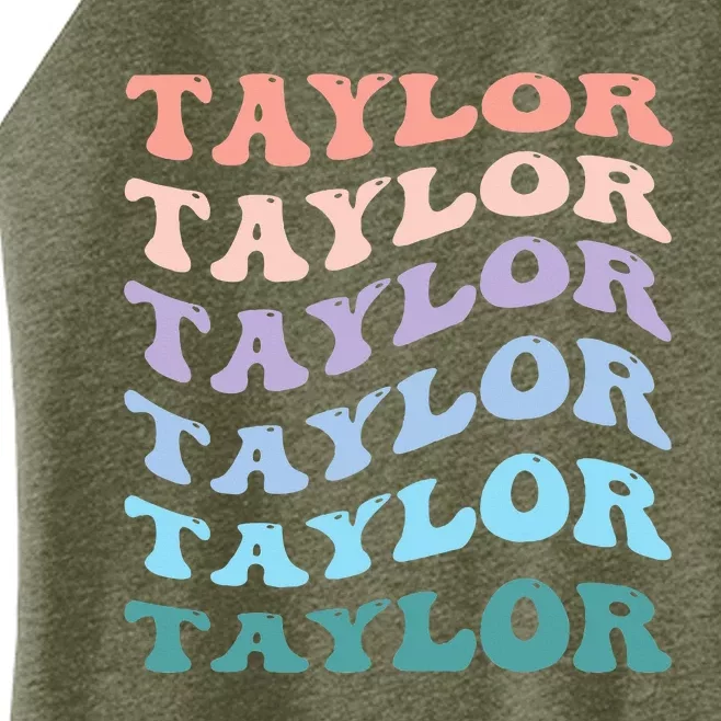 Girl Retro Groovy T.AYLOR First Name Personalized Birthday Women’s Perfect Tri Rocker Tank