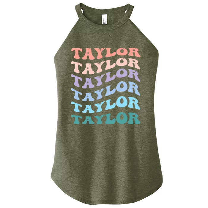 Girl Retro Groovy T.AYLOR First Name Personalized Birthday Women’s Perfect Tri Rocker Tank