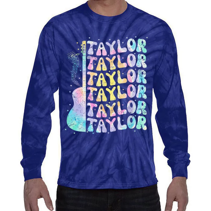 Girl Retro Groovy Taylor First Name Personalized 80S Pink Tie-Dye Long Sleeve Shirt