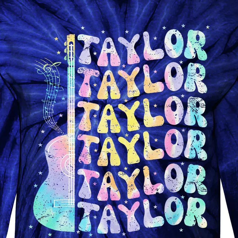 Girl Retro Groovy Taylor First Name Personalized 80S Pink Tie-Dye Long Sleeve Shirt