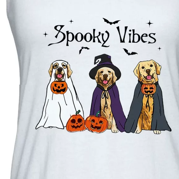 Golden Retriever Ghost Dogs Halloween Dog Witch Spooky Vibes Ladies Essential Flowy Tank