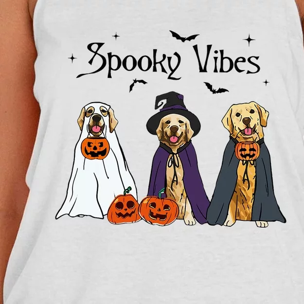 Golden Retriever Ghost Dogs Halloween Dog Witch Spooky Vibes Women's Knotted Racerback Tank