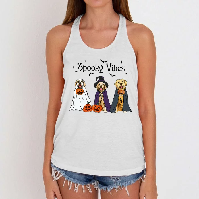 Golden Retriever Ghost Dogs Halloween Dog Witch Spooky Vibes Women's Knotted Racerback Tank