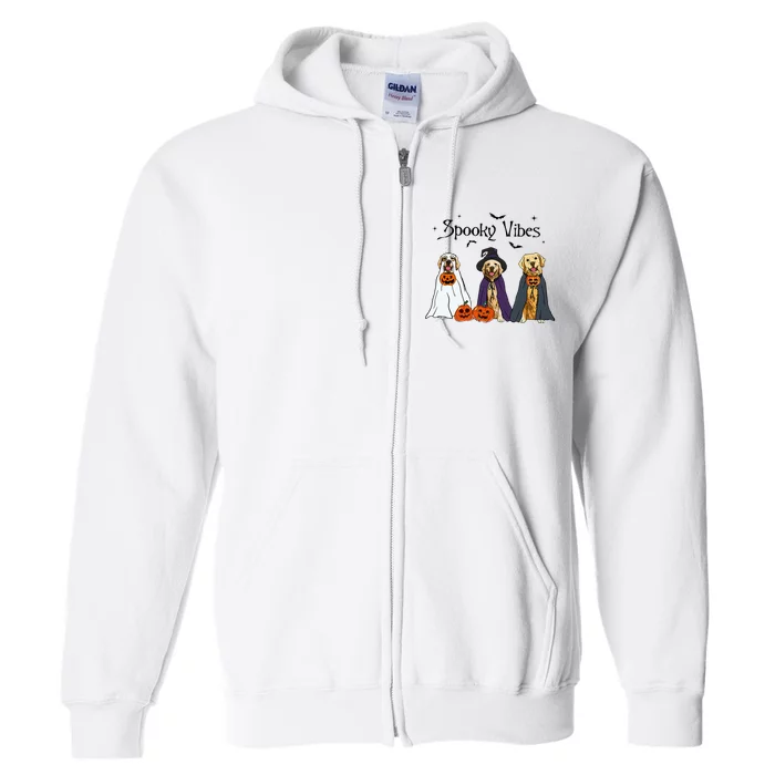 Golden Retriever Ghost Dogs Halloween Dog Witch Spooky Vibes Full Zip Hoodie