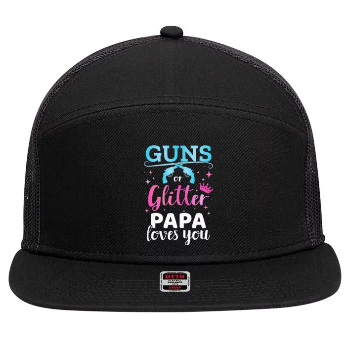 Gender reveal guns or glitter papa matching baby party 7 Panel Mesh Trucker Snapback Hat