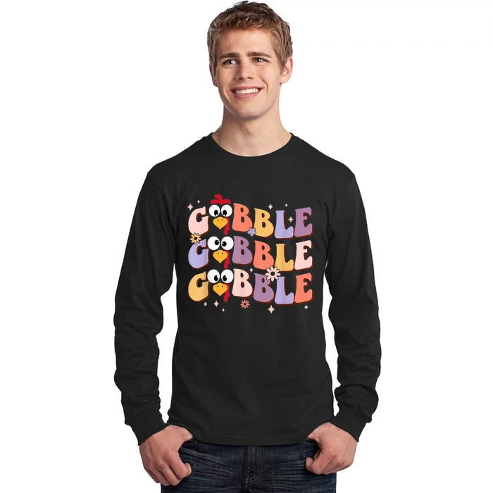 Groovy Retro Gobble Gobble Happy Thanksgiving Turkey Day Tall Long Sleeve T-Shirt