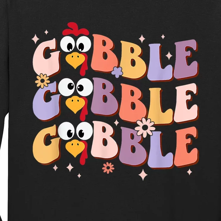 Groovy Retro Gobble Gobble Happy Thanksgiving Turkey Day Tall Long Sleeve T-Shirt