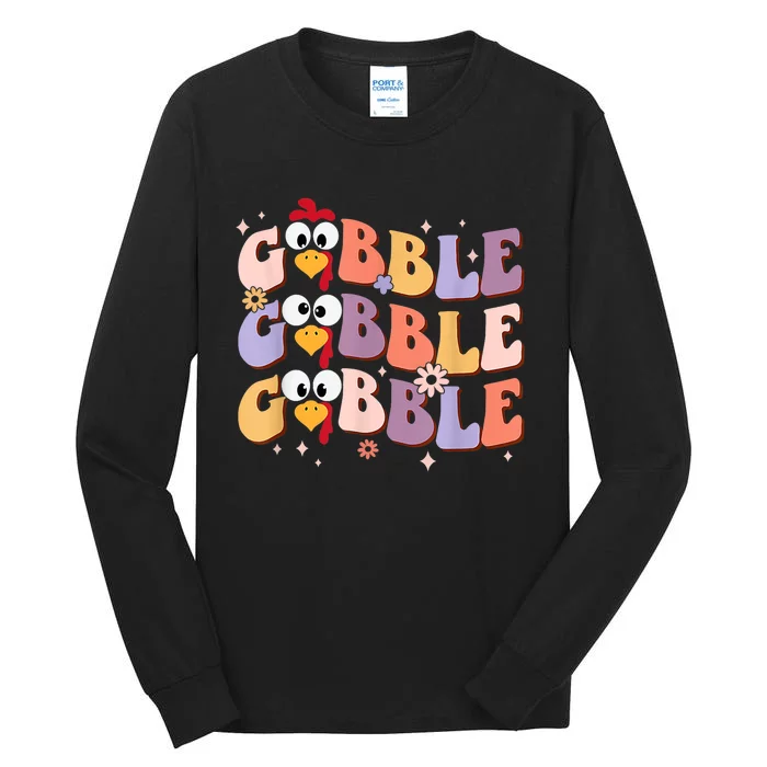 Groovy Retro Gobble Gobble Happy Thanksgiving Turkey Day Tall Long Sleeve T-Shirt