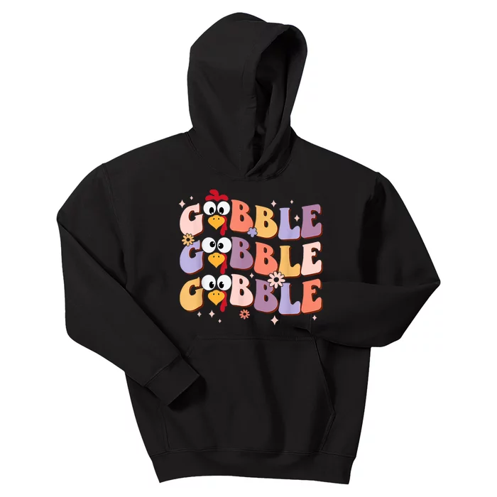 Groovy Retro Gobble Gobble Happy Thanksgiving Turkey Day Kids Hoodie