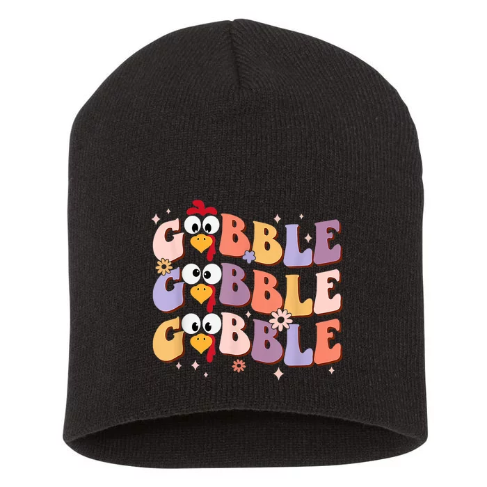 Groovy Retro Gobble Gobble Happy Thanksgiving Turkey Day Short Acrylic Beanie