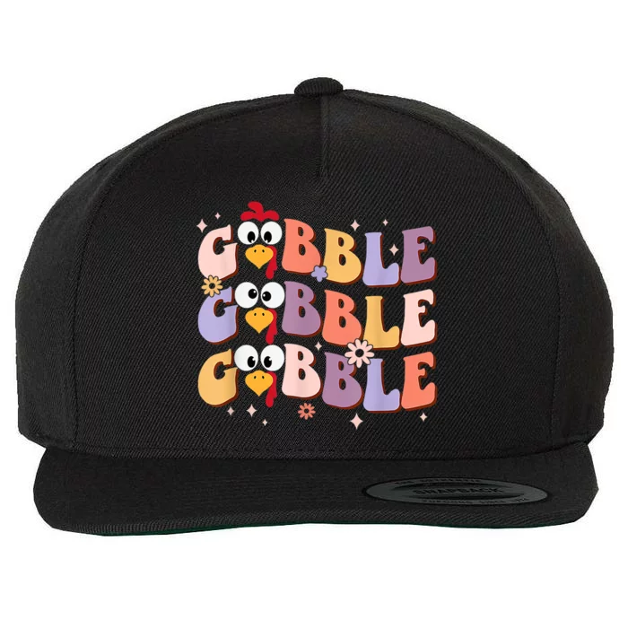 Groovy Retro Gobble Gobble Happy Thanksgiving Turkey Day Wool Snapback Cap