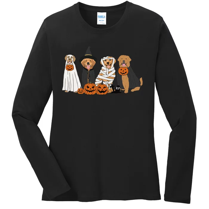 Golden Retriever Ghost Dog Halloween Golden Retriever Witch Gift Ladies Long Sleeve Shirt