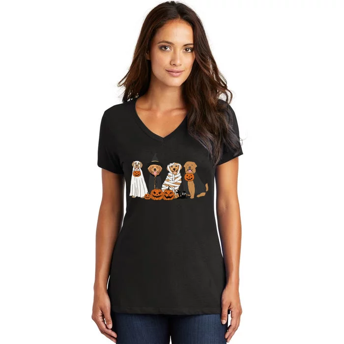 Golden Retriever Ghost Dog Halloween Golden Retriever Witch Gift Women's V-Neck T-Shirt