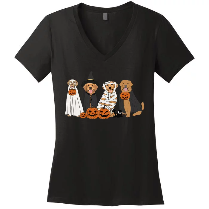 Golden Retriever Ghost Dog Halloween Golden Retriever Witch Gift Women's V-Neck T-Shirt