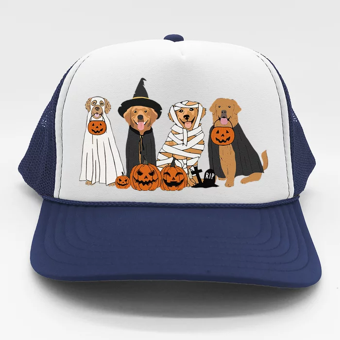 Golden Retriever Ghost Dog Halloween Golden Retriever Witch Gift Trucker Hat