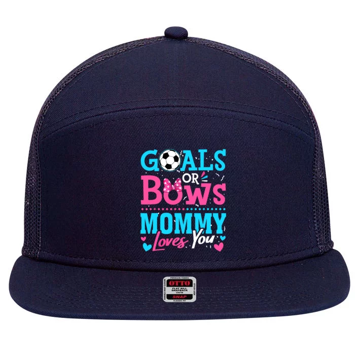 Gender Reveal Goals Or Bows Mommy Loves You Soccer 7 Panel Mesh Trucker Snapback Hat