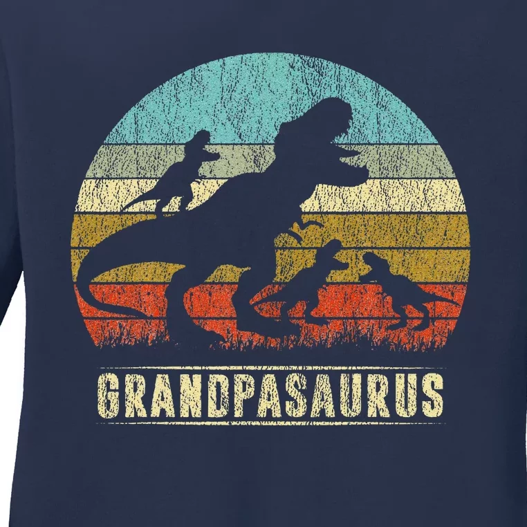 Grandpasaurus Rex Grandpa Dinosaur 3 Three Fathers Day Ladies Long Sleeve Shirt