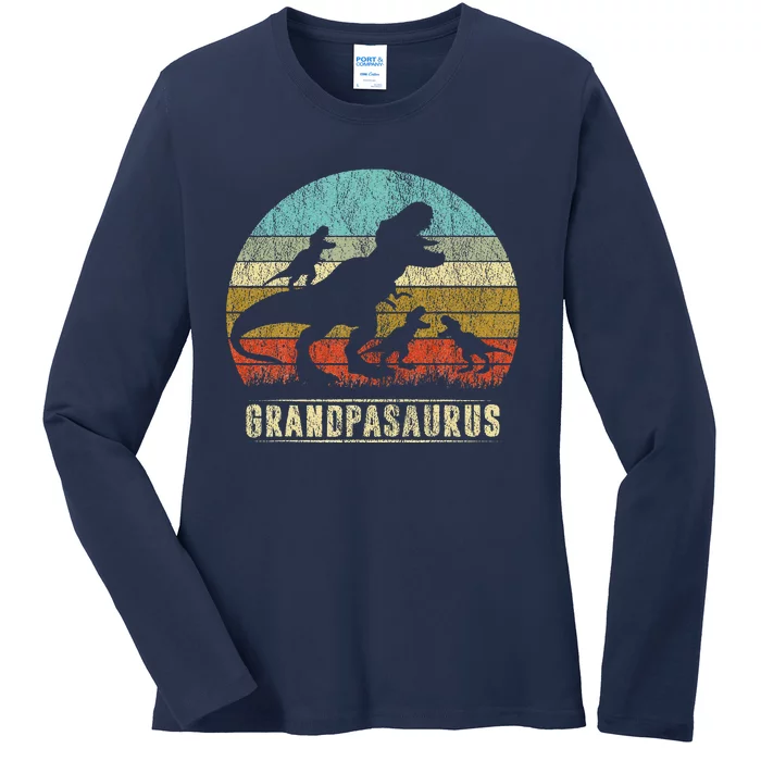 Grandpasaurus Rex Grandpa Dinosaur 3 Three Fathers Day Ladies Long Sleeve Shirt