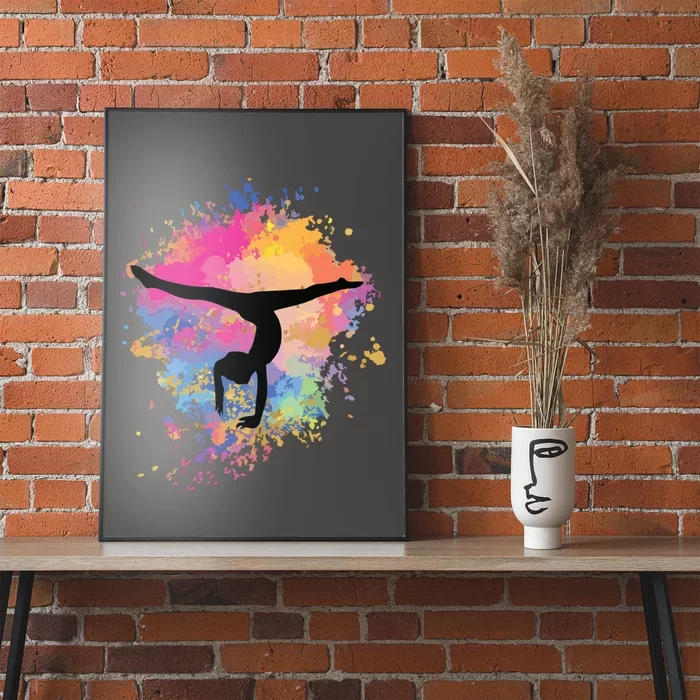 Girl Rainbow Gymnastics Female Gymnast Silhouette HandStand Poster