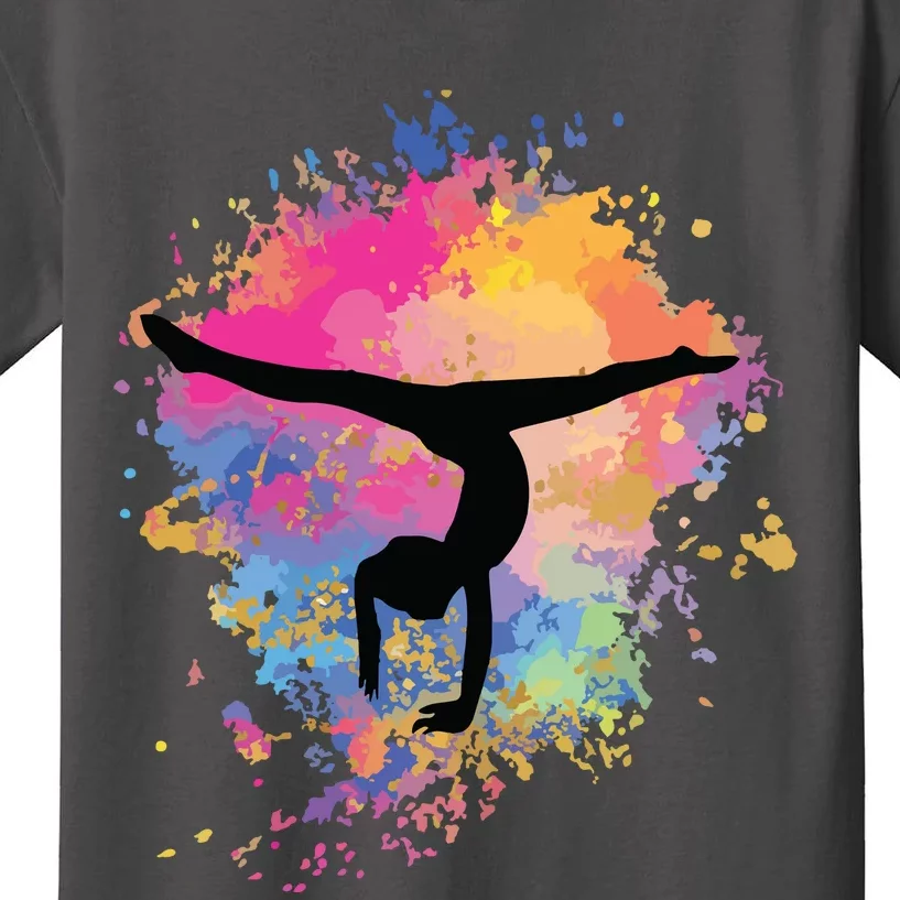 Girl Rainbow Gymnastics Female Gymnast Silhouette HandStand Kids T-Shirt