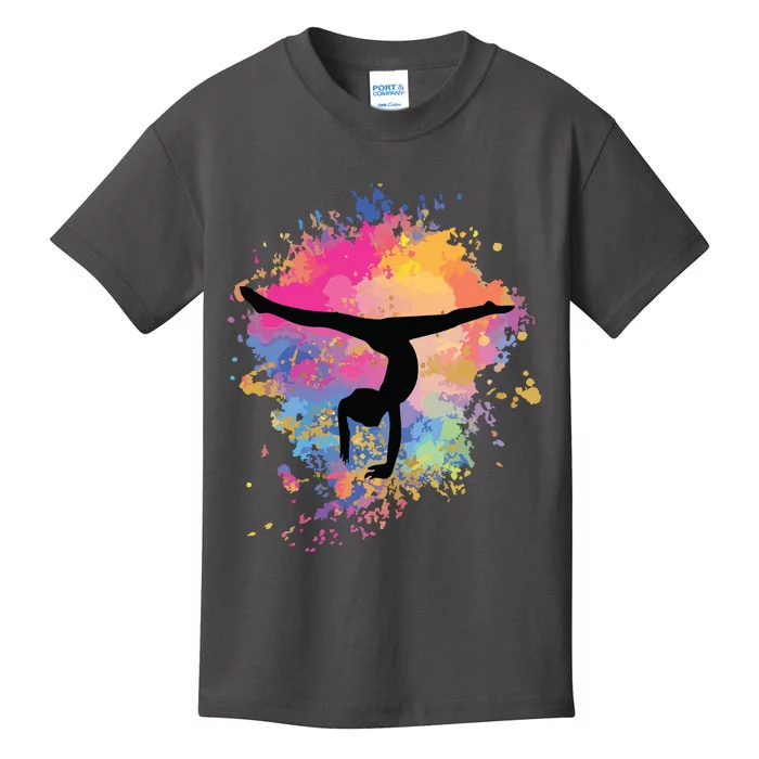 Girl Rainbow Gymnastics Female Gymnast Silhouette HandStand Kids T-Shirt