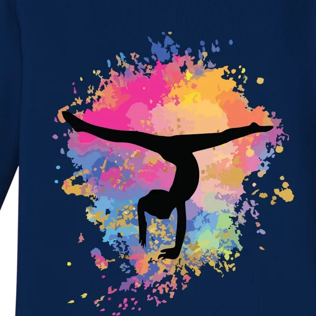 Girl Rainbow Gymnastics Female Gymnast Silhouette HandStand Baby Long Sleeve Bodysuit