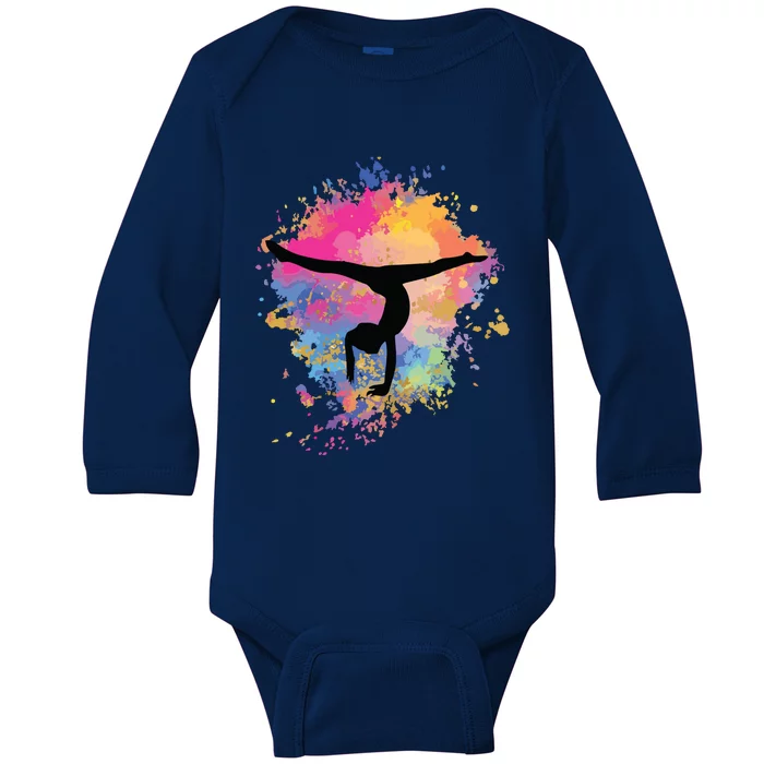 Girl Rainbow Gymnastics Female Gymnast Silhouette HandStand Baby Long Sleeve Bodysuit