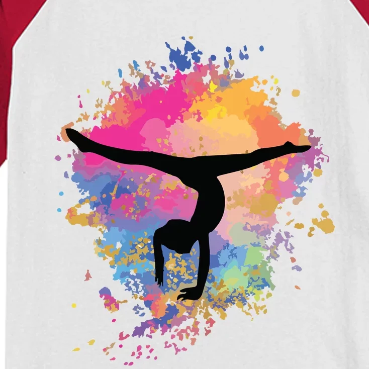 Girl Rainbow Gymnastics Female Gymnast Silhouette HandStand Kids Colorblock Raglan Jersey